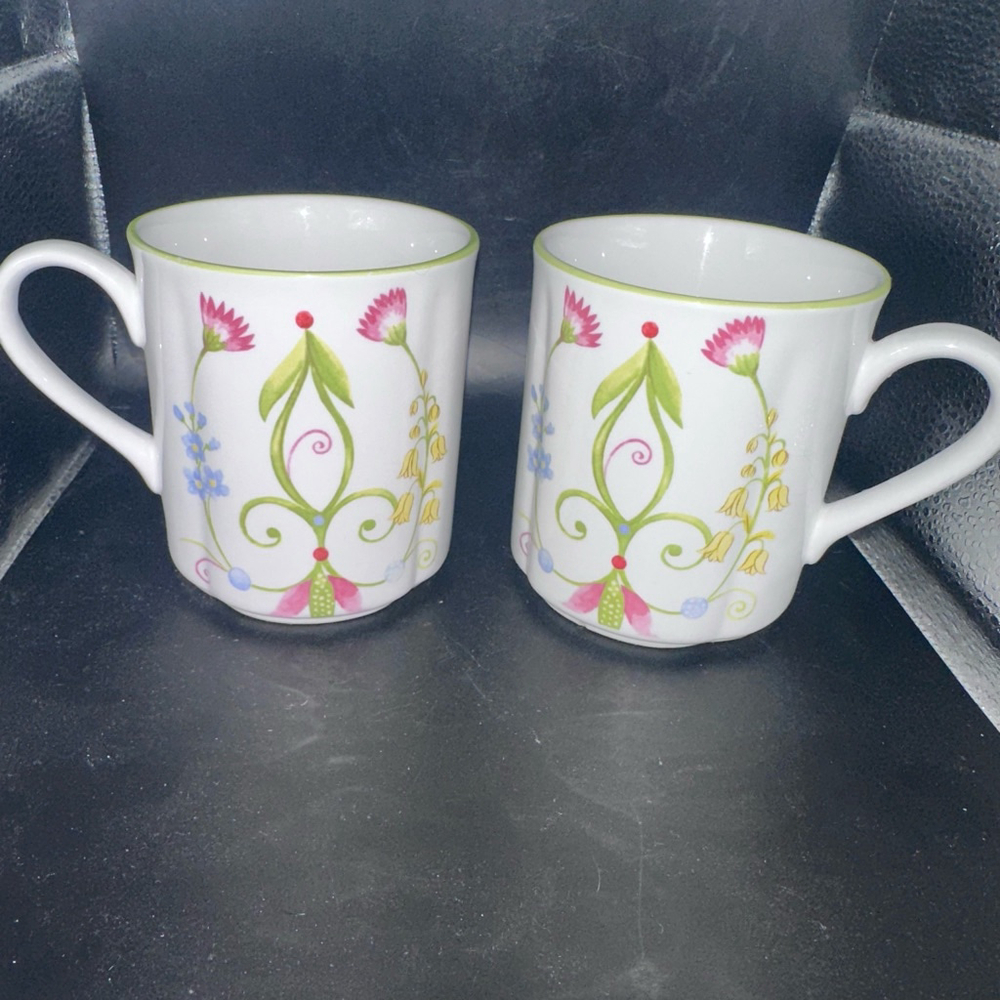 Preowned Pier 1 Imports LYDA Coffee Mugs Floral Design Set of 2